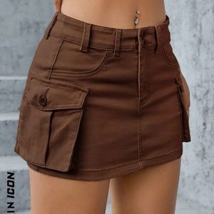 Brown Cargo Denim Skirt